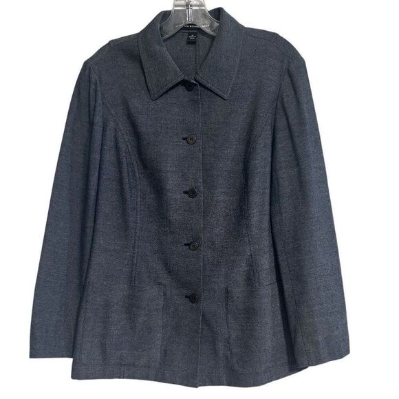 Ellen Tracy Blazer Jacket Womens Sz 12 Black Gray Twill Button Front Long Sleeve - Picture 1 of 14